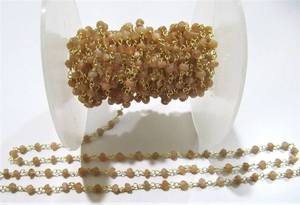 Natural Peach Moonstone Rondelle Faceted Beaded <b>Rosary</b> Chain - Product Image 2