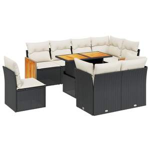 Ensemble de canapés de jardin noirs avec coussins, résistant aux UV, en rotin PE, mobilier d'extérieur au design contemporain, imperméable - Product Image 2