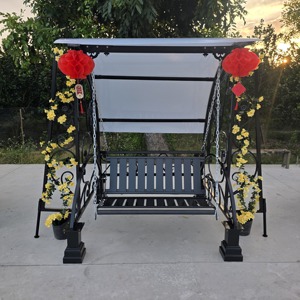 Chaise suspendue d'extérieur moderne en fer forgé avec auvent, balançoire de jardin durable, chaise suspendue en métal pour usage domestique - Product Image 5