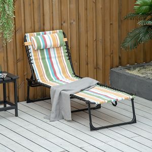 Sedia a Sdraio Pieghevole a 4 Posizioni con Cuscino Reclinabile, Sedia da Piscina con Seduta in Rete Traspirante e Cuscino in Olefin a Righe Arcobaleno - Product Image 2