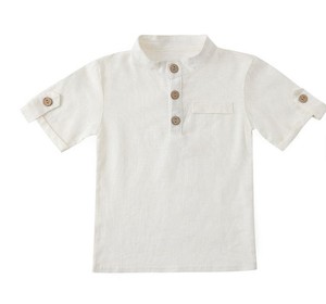 เสื้อเชิ้ตแขนสั้นผ้าฝ้ายสีขาวคอจีนมีกระเป๋าเสื้อลำลองสำหรับเด็กผู้ชาย - Product Image 4