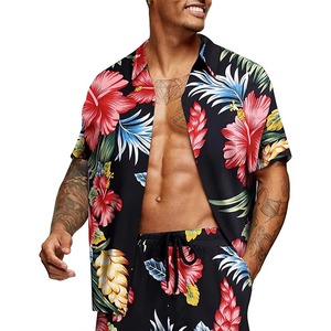 Ensemble chemise hawaïenne florale deux pièces pour homme, nouveau style d'été, personnalisé, en microfibre respirante à manches courtes, vente en gros - Product Image 2