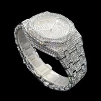 Neue VVS Moissanit Edelstahl Quadratische Luxusuhr mit Saphirglas, Quarz-Automatik für den Täglichen Gebrauch, Klassische Hip-Hop Herrenuhr