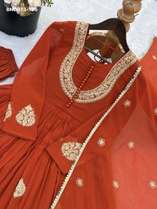 Último Diseño de Traje Indio de Georgette con Bordado, Conjunto de 3 Piezas (Vestido, Pantalón y Dupatta) para Mujer, Exportador de Moda India - Product Image 5