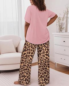 Conjunto de Pijama de Verano y Primavera para Mujer, Manga Corta, Cuello Redondo, Algodón Suave, Casual, Cintura Elástica Completa - Product Image 4