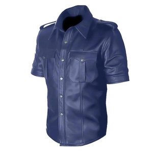 SALVA <b>LEATHER</b> Plus Size Men <b>Leather</b> Satin Summer <b>Shirt</b> Breathable Knitted Casual Long Sleeve Button-Up Turn-Down Collar Chest - Product Image 2