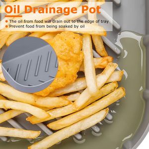 Pentola di ricambio in silicone da 6-8 quarti per friggitrice ad aria riutilizzabile, rettangolare, con fogli di carta da forno e 2 cestelli, 1 paio di guanti - Product Image 3