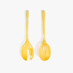 Ensemble cuillère et fourchette à salade en résine marbrée ambre marron de qualité supérieure, ustensiles de service brillants faits à la main pour la table de luxe - Product Image 4