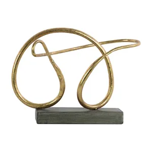 Escultura Metálica Moderna de Elefante Abstracto en Dorado sobre Base Negra, Decoración de Mesa de Lujo para Sala de Estar, Oficina y Regalos - Product Image 1