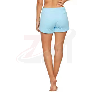 Shorts tricotés bleu clair pour femme, taille mi-haute, avec cordon de serrage, couleur unie, respirant, coupe classique, marque personnalisée, vente en gros - Product Image 3