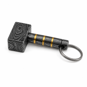Handmade Damascus Steel Hammer <b>Keychain</b> with Stainless Steel Ring <b>Customized</b> Shape Durable Classic Style Inlay Design Gift - Product Image 3