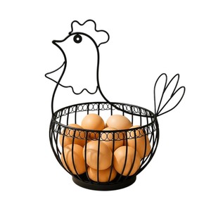 Farmhouse Style Metal Wire Egg Holder With Wooden Handle Rustic Chicken Gathering & Storage Holder For Fresh Eggs Countertop - Product Image 2