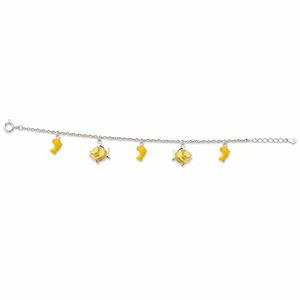 925 Sterling Silver Fish Charm <b>Anklet</b> with Yellow Enamel Accents High Polish Ocean Style Jewelry for Women Girls Daily Wear Gift - Product Image 5