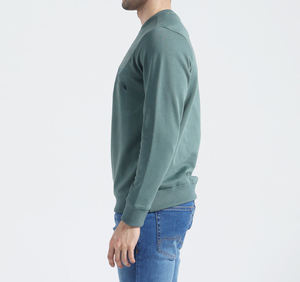 เสื้อสเวตเตอร์แบบสวมหัวของผู้ชายเสื้อสเวตเชิ้ตคอผ้าฝ้ายแบบพอดีตัวปกติสีเขียวล้วน - Product Image 3