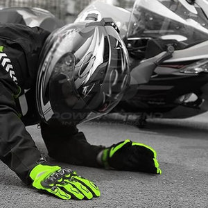 Gants de moto en cuir véritable respirant, durables et de qualité supérieure, compatibles avec les écrans tactiles, à doigts entiers, avec support de sécurité réglable - Product Image 6