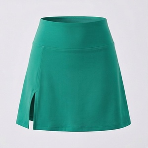 Jupe courte trapèze taille haute pour femme, couleur unie, respirante, design sportif avec fente, verte - Product Image 1