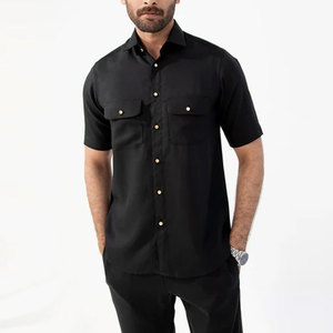 Men's Resort Wear Matching Shirt Trousers Set 100% Cotton Solid <b>Elastic</b> Waist Breathable Lightweight Summer Casual Fashion - Product Image 3