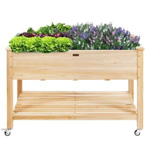 Jardinera Elevada de Madera con Ruedas Bloqueables y Revestimiento para Estantes - para Plantas de Exterior y Almacenamiento - Product Image 2