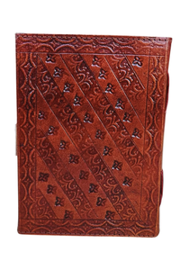 Red <b>Leather</b> Hardcover Diary With Embossed Rose Design And Metal Clasp - Product Image 4