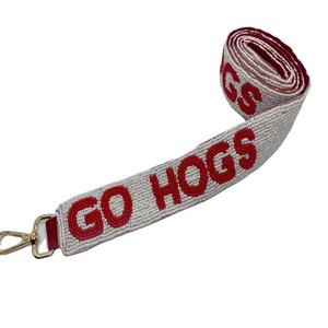 Correa de Bolso Deportiva Rectangular de Algodón con Cuentas de Cristal Go Hogs, Accesorio de Bolso Elegante Hecho a Mano con Personalización para el Día del Partido - Product Image 1