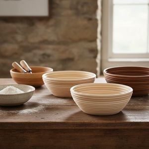 Cesta de fermentación de masa de pan de levadura natural, cesta redonda de ratán con forro de lino, herramienta artesanal para fermentar el pan - Product Image 1