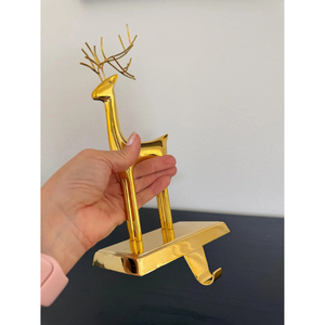Customizable Metal Christmas Reindeer <b>Stocking</b> <b>Holder</b> Hook Modern Gold Color Decorative Holiday Hanger Festive Home Decor - Product Image 3
