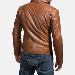 Men's Genuine Leather Jacket Turn-down Collar <b>Covered</b> <b>Button</b> Solid Color Autumn Wear Casual Style Regular Fit Customized Front - Product Image 2