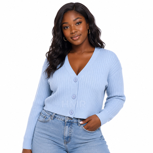 HMR Sisterhood Sorority Acrylic <b>Light</b> Blue Seamless Breathable Stylish Winter Warm Cardigan Sweater Ladies Wear - Product Image 3
