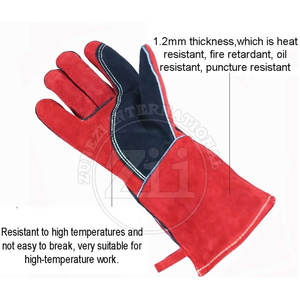 Guantes de soldadura de cuero para protección de manos y brazos, forrados con forro polar, protección contra salpicaduras de metal fundido, compatibles con TIG/MIG, con soporte para el pulgar en la parte posterior. - Product Image 3