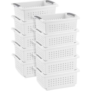 10 Pack Medium <b>White</b> Stackable Plastic <b>Storage</b> <b>Baskets</b> for Pantry Countertop Cabinet Organization - Product Image 1