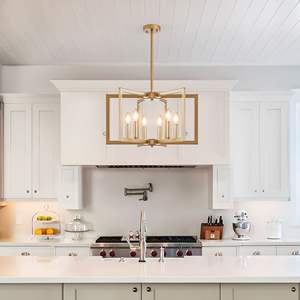 Lustre géométrique doré moderne à 6 lumières, luminaire suspendu en métal industriel de 22 pouces pour salon, salle à manger, cuisine - Ampoule - Product Image 2