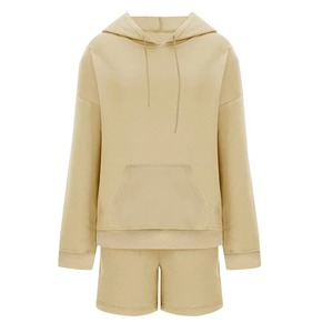 Conjunto de Sudadera con Capucha y Pantalones Cortos de 2 Piezas para Mujer, Color Personalizado, Felpa, Corte Regular Informal, Sólido, para Uso Diario, Algodón, Invierno, Largo, Transpirable - Product Image 5