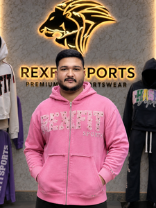 REXFITSPORTS 2026 Custom <b>Pink</b> Rhinestone Zip Up Hoodie Unisex Cotton Polyester Fleece Streetwear Full Zip <b>Sweatshirt</b> Private - Product Image 3