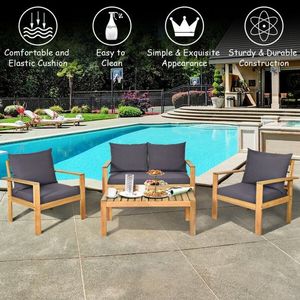 Set Divano Moderno da Esterno a 4 Pezzi in Legno di Acacia con Cuscini Impermeabili per Giardino e Villa - Product Image 2