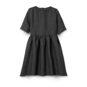 Robe de Collection en lin noir, vêtements pour filles, avec col rond, manches quarts, fabriqué avec tissu en lin doux, nouvelle Collection - Product Image 1