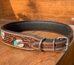 Nouvelle arrivée Western usiné à la main 100% collier de chien réglable en cuir véritable pour animal de compagnie personnalisé gravé rembourré chien chiot collier - Product Image 3