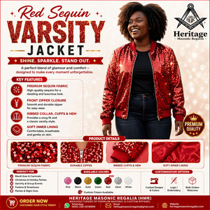 Heritage Masonic Regalia Top Quality Custom Women Red <b>Sequin</b> Bomber Varsity <b>Jacket</b> All Over Sparkle Greek Apparel - Product Image 4