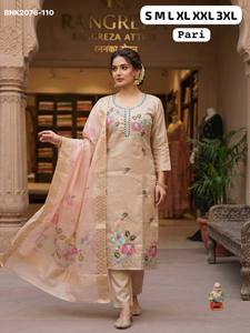 High Quality Simar Silk Blend with Intricate Khatli Hand work Straight-Fit Kurti-Pant-<b>Printed</b> Dupatta Supplier from Surat - Product Image 5