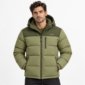 Chaqueta Acolchada con Capucha para Hombre F2WIN, Chaqueta de Invierno Gruesa de Poliéster, Resistente al Viento, Diseño Casual de Color Sólido con Cierre Frontal, Venta al Por Mayor - Product Image 1