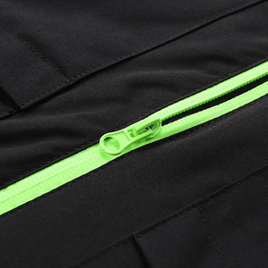 Custom Wholesale Casual Men's Black Hooded Windproof Sport <b>Jacket</b> With Neon Green Zipper And Front Logo Print - Product Image 6