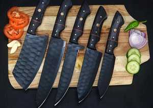 Handmade Stainless Steel <b>Knife</b> <b>Set</b> -5 Pcs Kitchen <b>Knife</b> <b>Set</b> With Leather Roll Bag With Wooden Handle 100% High Quality - Product Image 2