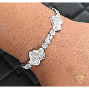 Designer Heart Link Bracelet Featuring Baguette And Round Moissanite Diamonds In Sterling Silver Jewelry - Product Image 2