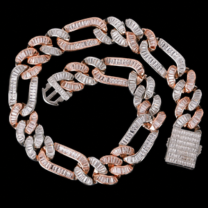 High Demand Trendy Design Baguette Cubic Zirconia Diamond Two Tone Full Iced Cuban Link Hip Hop 18K <b>Solid</b> Gold Unisex Chain - Product Image 1