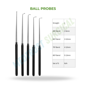 Ensemble de 5 sondes sphériques de 215 mm, instrument chirurgical neuro-radiologique pour l'exploration des nerfs et les procédures vertébrales - Product Image 2