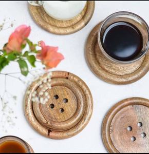 Luxurious Button Shape Wooden <b>Coaster</b> by United Trade World <b>Slate</b> Drink Mat with Custom Logo for Kitchen Table Use - Product Image 2