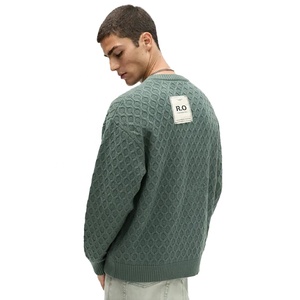 Pull en maille géométrique vert de qualité supérieure pour homme, à manches régulières et ourlet côtelé, idéal pour l'automne – Vente en gros - Product Image 5