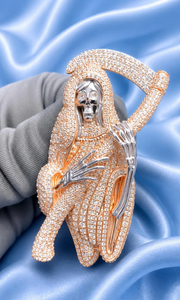 Pendentif Moissanite couleur or rose, motif Réaper et Breloque Glaçon, style Hoodie, Bijou de déclaration - Product Image 3