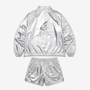 Custom Logo Metallic <b>Silver</b> Reflective Waterproof Casual 2 Piece Tracksuit Windbreaker <b>Jacket</b> Shorts Set for Men Women Wholesale - Product Image 4