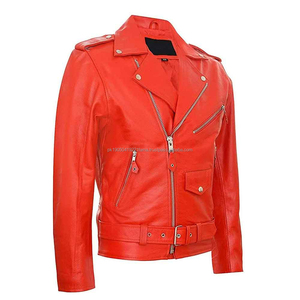 Veste en cuir véritable pour hommes col montant style rue haute fermeture éclair tissu à la mode nouvel état veste en cuir - Product Image 4