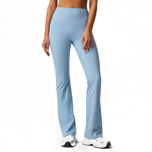 Women's High Waist Straight Leg Knitted Pants Solid Black Breathable Casual Full Length Spandex Nylon <b>Elastic</b> Waist Pants - Product Image 5